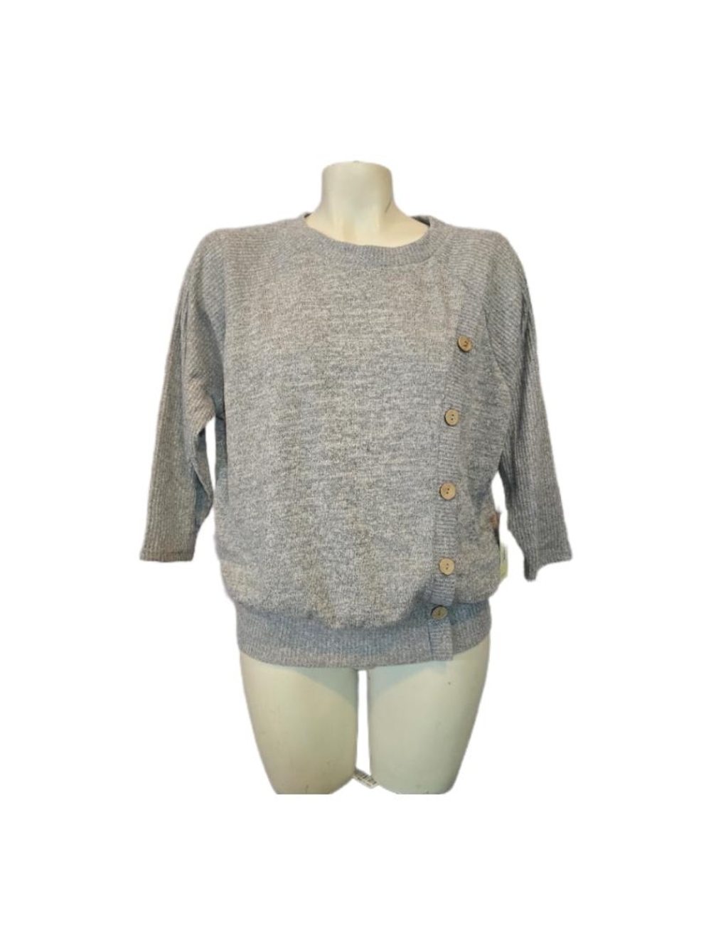 Perseption Concept  Cozy‎ Grey Button-Side Women's Sweater Size Small